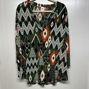 Sew In Love Black and White Graphic Tunic 3/4 Sleeve Aztec Design